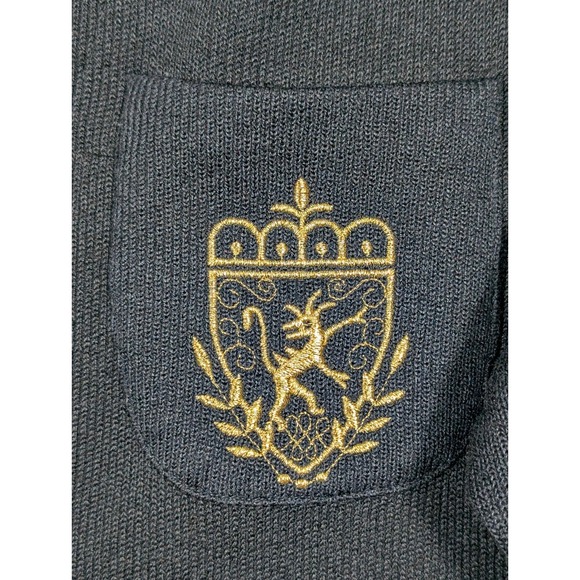 XL Vtg Leslie Fay Collections Black Knit Cardigan Longline Sweater Gold Crest - Picture 6 of 8